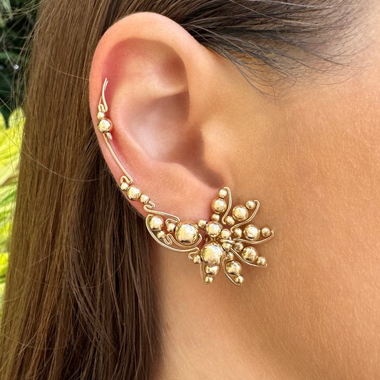Luna ear climbers with gold beads - 14K Gold