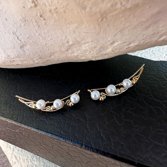 Wing ear climbers with pearls - 14k Gold