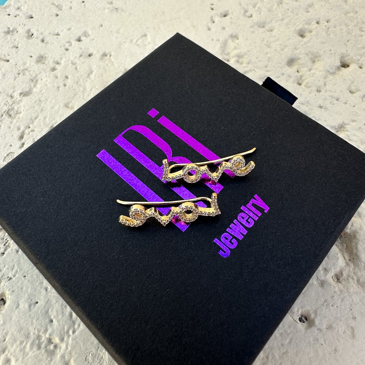 LOVE ear climbers with CZ diamonds - 14K Gold