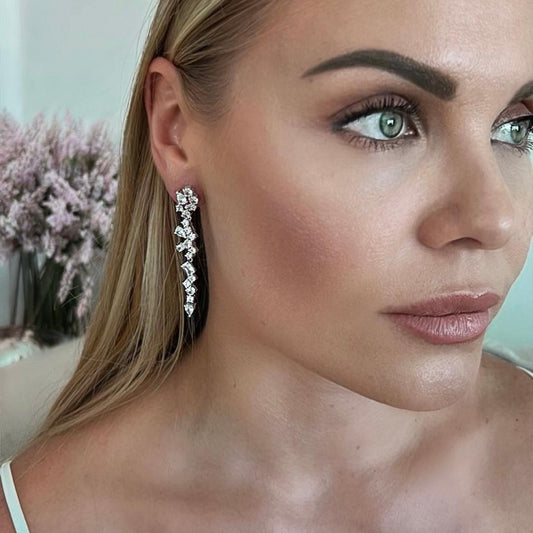 Chandelier drop earrings CZ diamonds - Sterling Silver 925