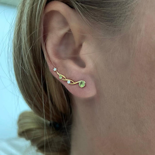 GOLD INFINITY EAR CLIMBERS WITH SIMULATED DIAMONDS - WHITE SILVER