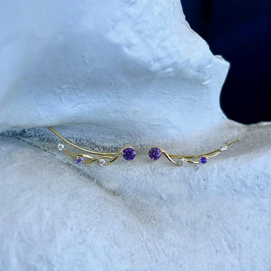 GOLD INFINITY EAR CLIMBERS WITH SIMULATED DIAMONDS - WHITE SILVER