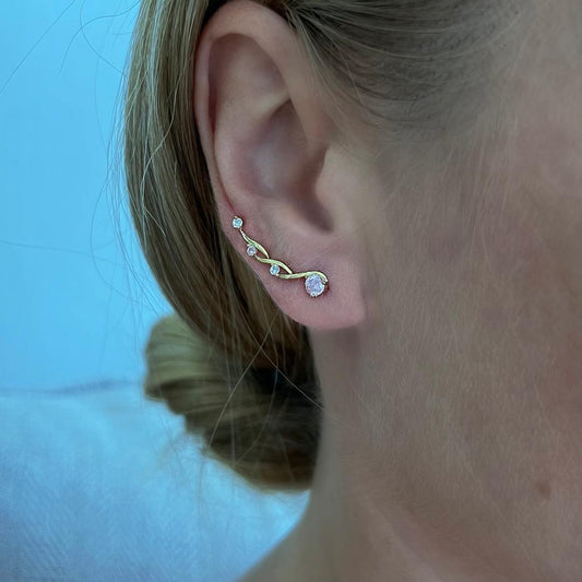 GOLD INFINITY EAR CLIMBERS WITH SIMULATED DIAMONDS - WHITE SILVER