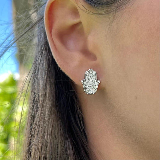 Aretes Pave Hamsa con diamantes CZ - Plata de ley 925 