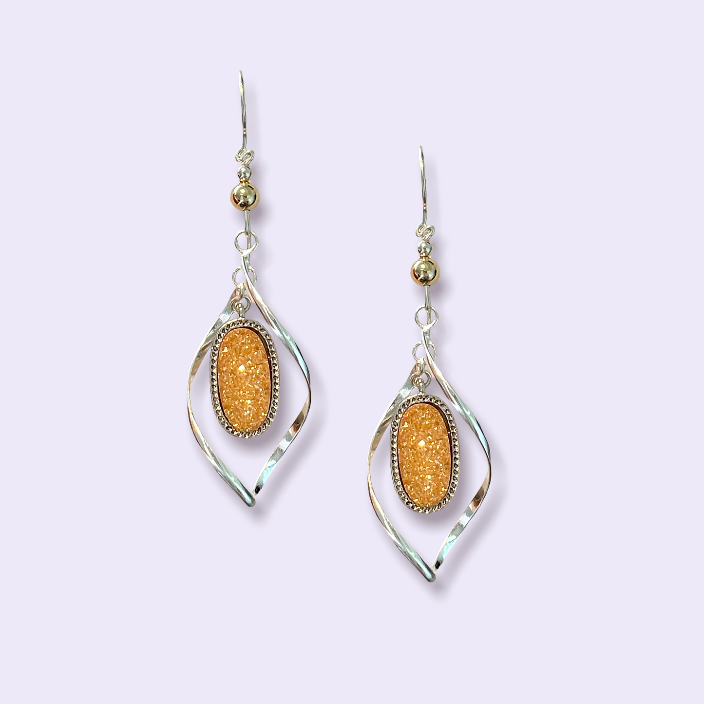 TWIST HOOK EARRINGS - YELLOW DRUZY