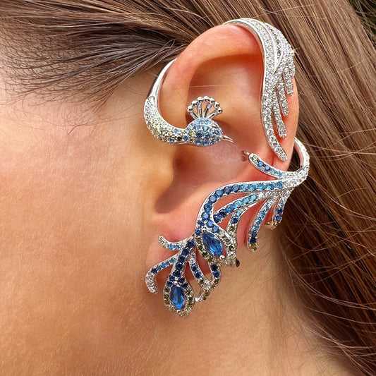 Single Statement Peacock Ear Jacket - Sterling Silver 925