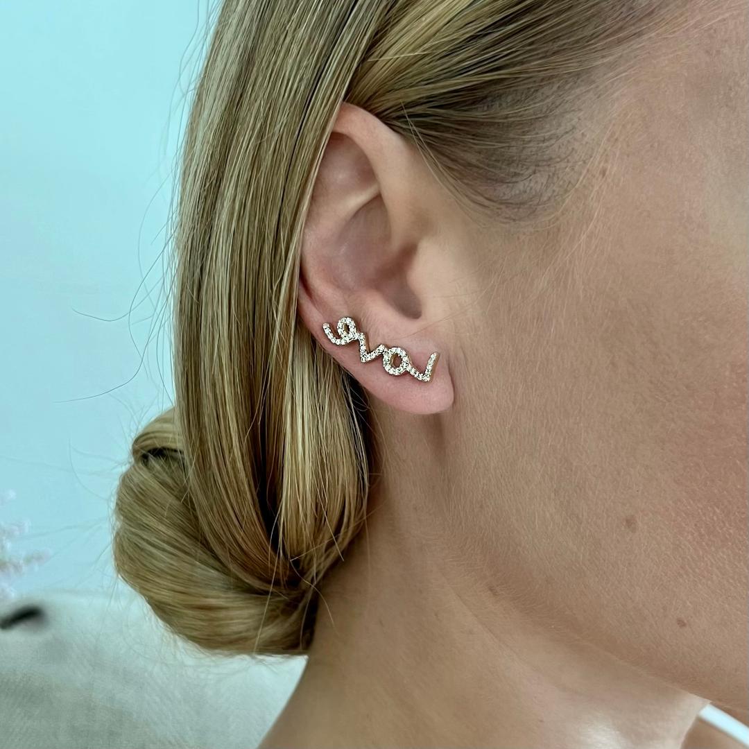 LOVE ear climbers with CZ diamonds - 14K Gold