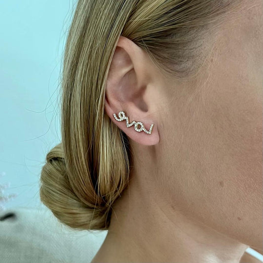 LOVE ear climbers with CZ diamonds - 14K Gold