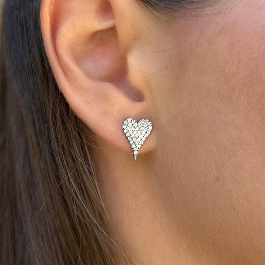 Pendientes de corazón con pavé de diamantes CZ - Plata de ley 925 