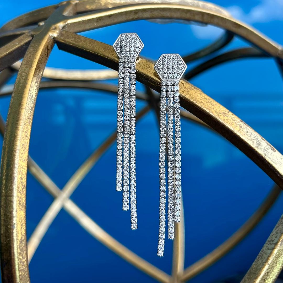 Pendientes Ray Drop Plata CZ Diamantes - Plata de Ley 925 