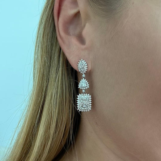 Pendientes colgantes reales con diamantes simulados - Plata de ley 925 