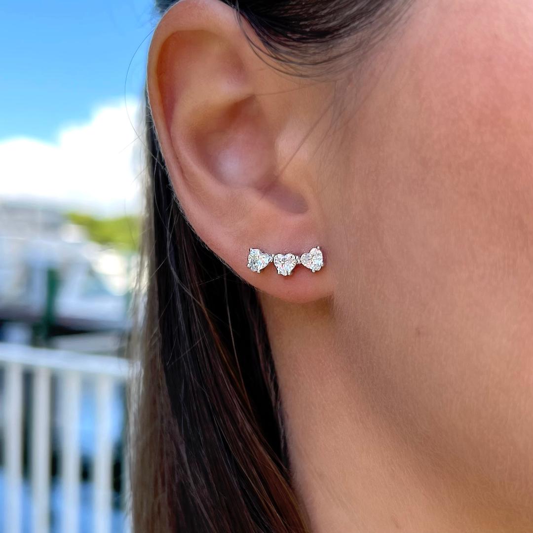 Pendientes trío corazones con diamantes CZ - Plata de ley 925 